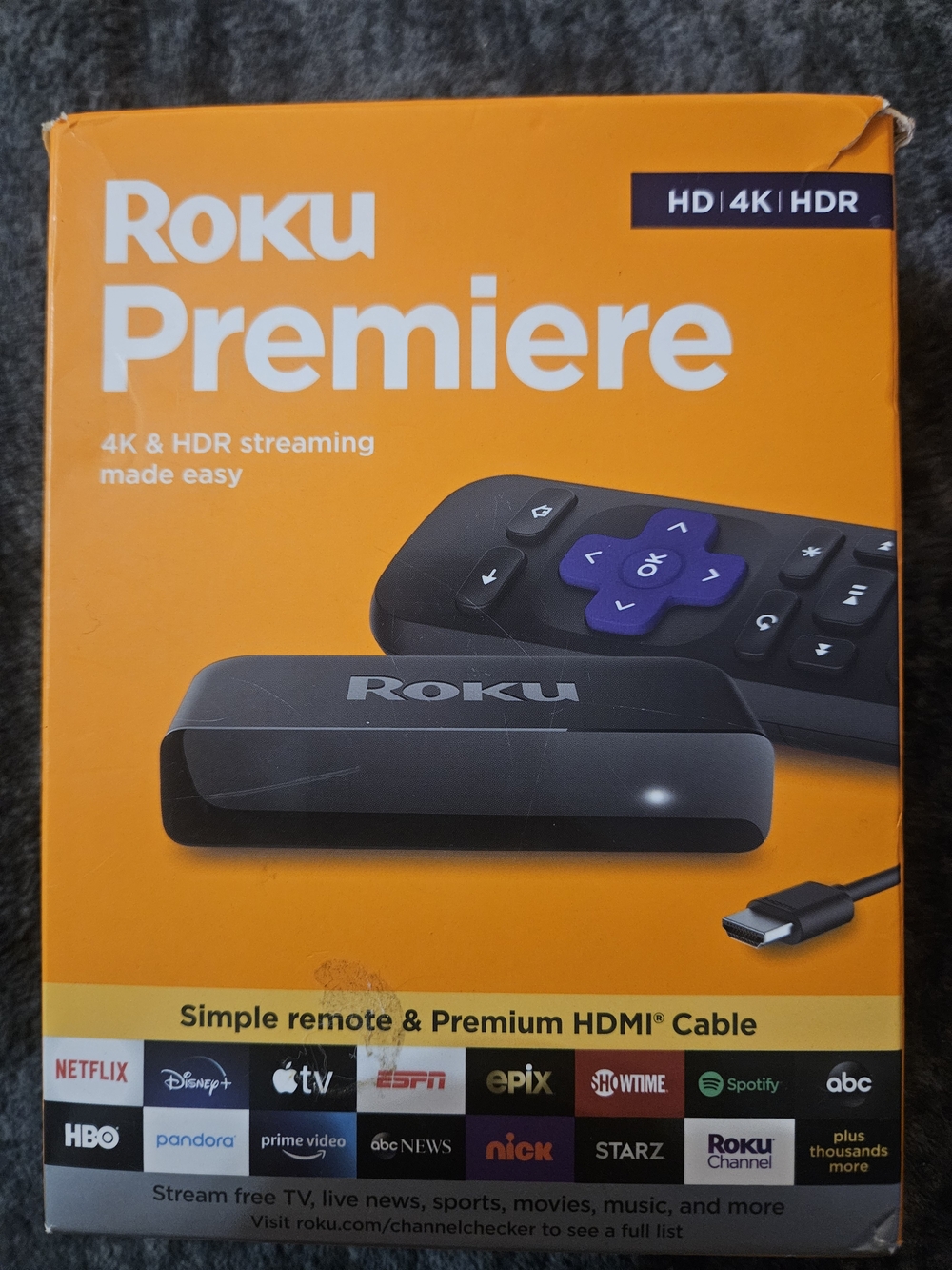 Roku Premier 3920X 4K Streaming Media Player W/Cords & Remote Open Box Complete